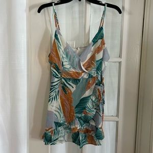 Tropical print, wrap front romper